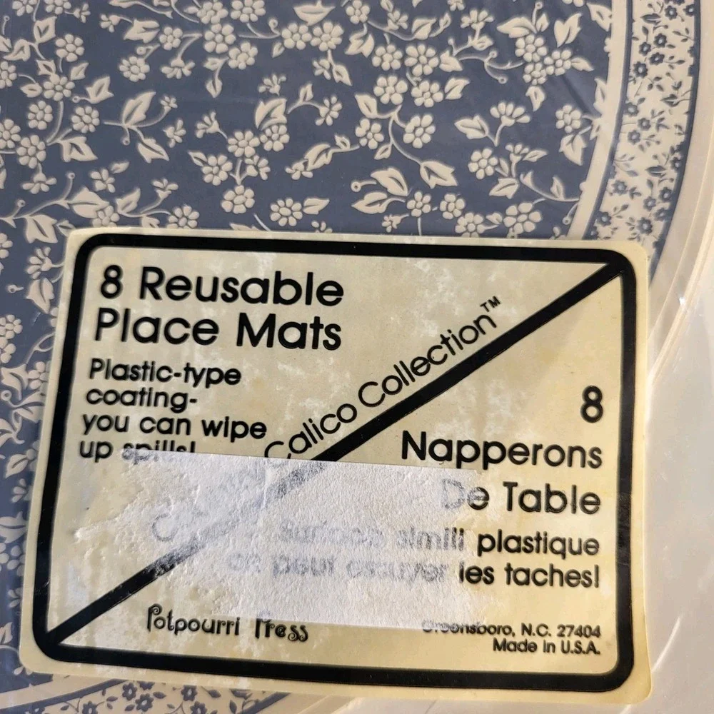 Vtg New Potpourri Press Country Calico 8 Pack Placemats Blue White Grannycore